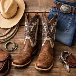 Ariat Brushrider Mens Penny Brown Western Boots. Leather Barely Worn. 12D